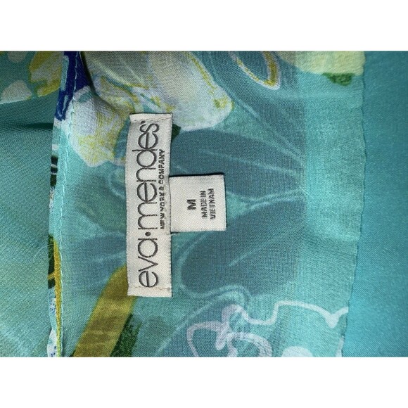 Eva Mendes Floral Maxi Wrap Dress M Blue Yellow Chiffon Summer Vacation - Picture 9 of 12